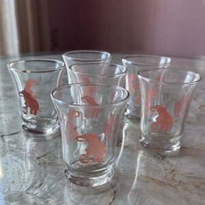 Libbey Pink Elephant Juice/Shot Glasses (6) 1950s - RARE!